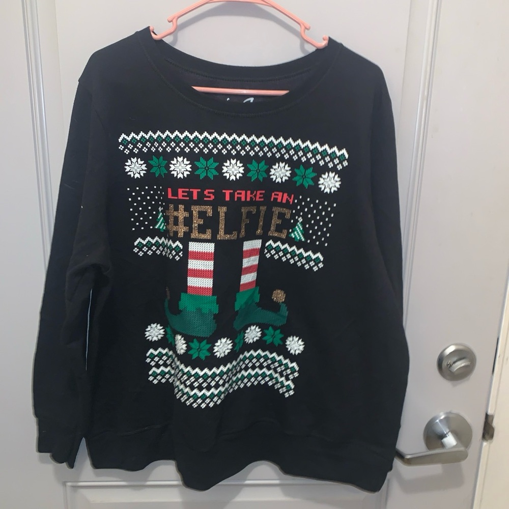 Black Christmas Sweater with Elf Design Size 2X